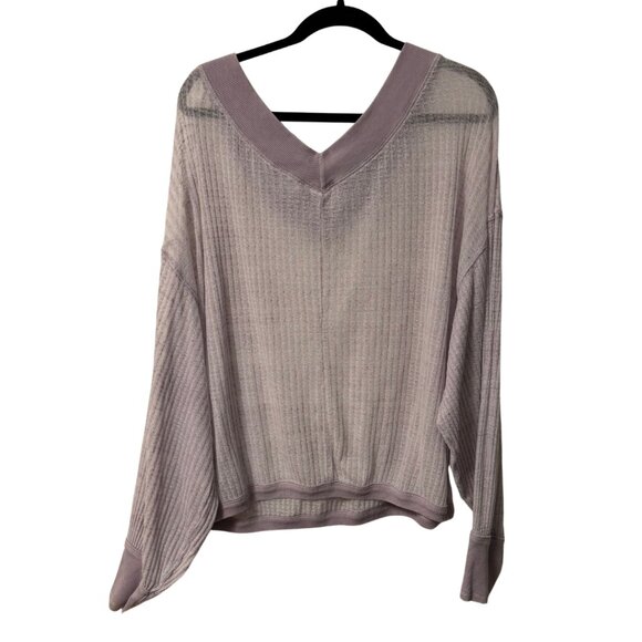 We The Free South Side Thermal Knit Top Lavender V-Neck Oversized Medium - Picture 3 of 5
